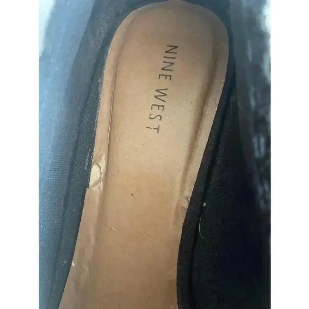 CLEARANCE Women's Nine West Black Crochet‎ Wedge Cork Heels Size 7.5M GUC
